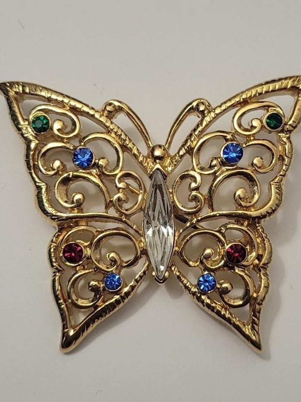 Monet Gold Plated Butterfly Brooch with Multicolor Crystals
